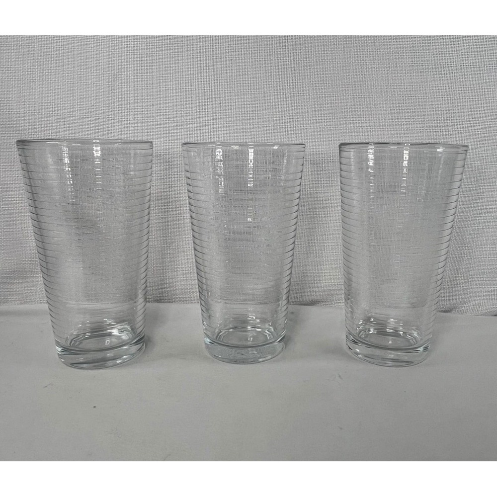 Pasabahce Set of 3 Clear Ribbed Glass Tumblers Tapered Highball Drinking Glasses